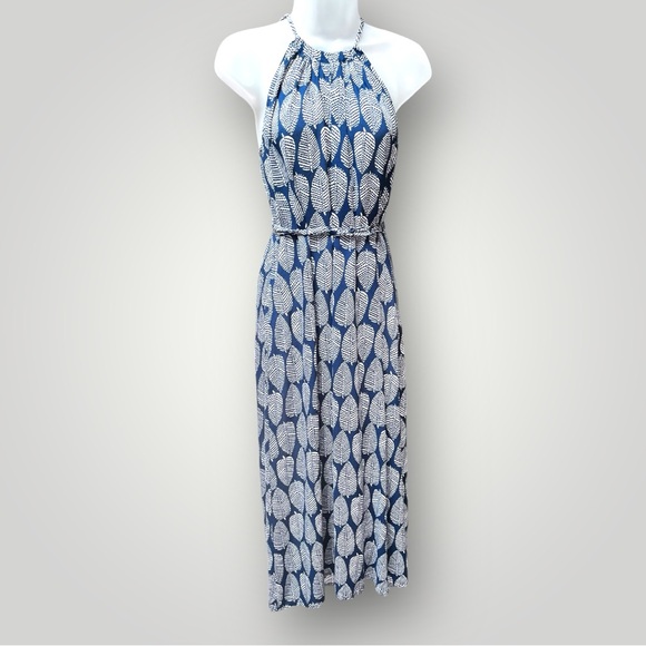 Toko Maxi Dress with Leaf Pattern Blue/White - Picture 1 of 16